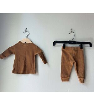 Mebie Baby Ribbed Matching Set Brown Henley Leggings Scandi Baby Neutral  3-6M